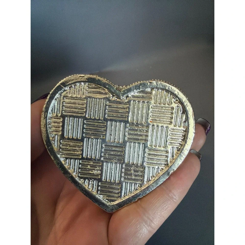 Vintage Style Heart Trinket Box Silver Filigree Purple Enamel Faux Pearl Jewelry